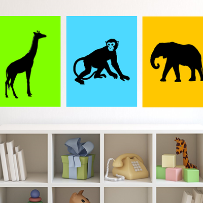 Set of three 11"x14" jungle (monkey, giraffe, elephant) animals poster prints / wall art - Thumbnail 3