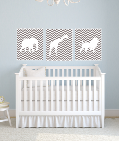 Set of three 11"x14" Chevron Safari (Elephant, Lion, Giraffe) Animal Poster Prints / Wall Art