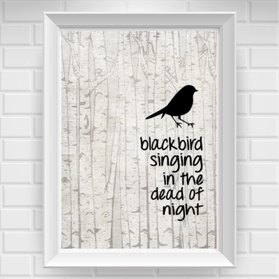 11"x14" rustic beatles blackbird silhouette nursery poster print / wall art