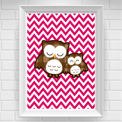 11"x14" chevron owl nursery poster print / wall art