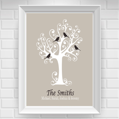 11"x14" family tree with birds poster print / wall art