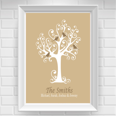 8"x10" family tree with birds poster print / wall art