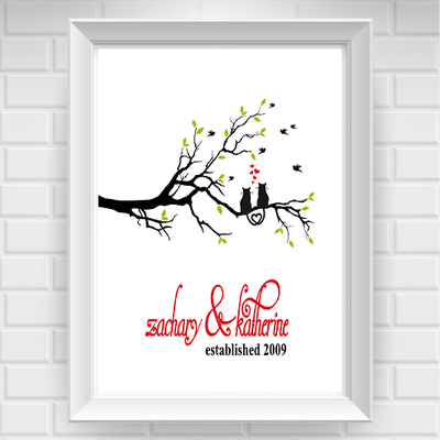11"x14" cats in love on branch rules poster print / wall art
