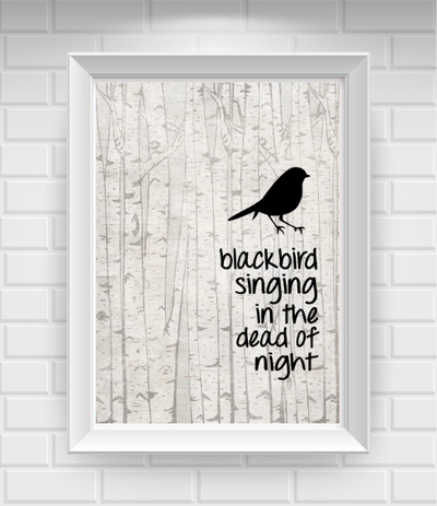 8"x10" Rustic Beatles Blackbird Silhouette Nursery Poster Print / Wall Art