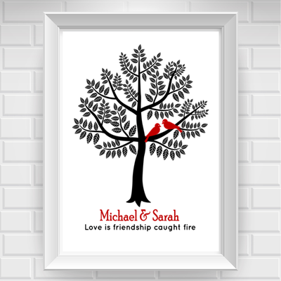 11"x14" birds in love in tree poster print / wall art