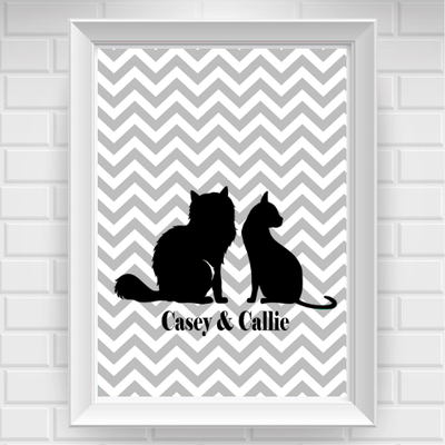 11"x14" personalized multiple cat pet poster print / wall art