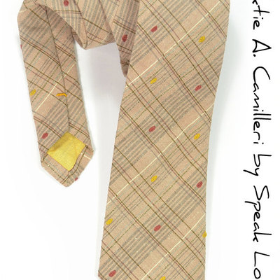 Men necktie - woven yarn dyed red, yellow and cream pink tie