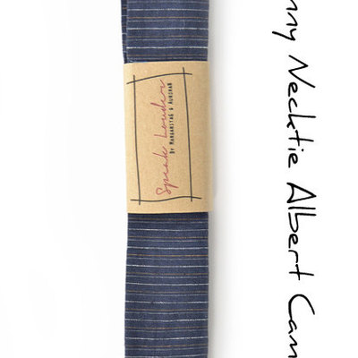 Mens tie skinny necktie- square-end tie- blue striped linen