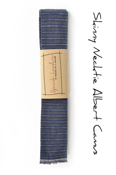 Mens Tie Skinny Necktie- Square-End Tie- blue striped linen