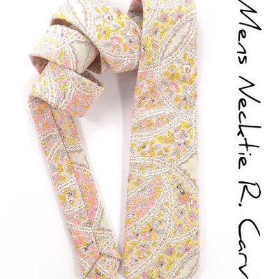 Wedding mens necktie - pink, gold and grey blue paisley tie