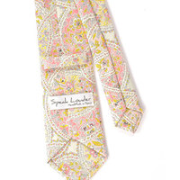 Wedding Mens Necktie - Pink, gold and grey blue paisley tie - Thumbnail 1