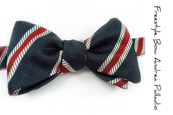 self-tie Mens Bow Tie - Navy Blue and Red striped Silk bowtie