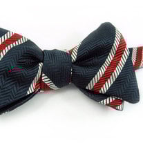 self-tie Mens Bow Tie - Navy Blue and Red striped Silk bowtie