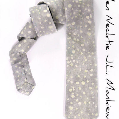 Wedding mens necktie  -  light grey and cream dots tie