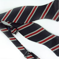 self-tie Mens Bow Tie - Navy Blue and Red striped Silk bowtie - Thumbnail 1