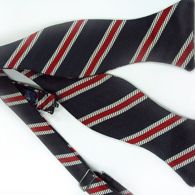 Self-tie mens bow tie - navy blue and red striped silk bowtie