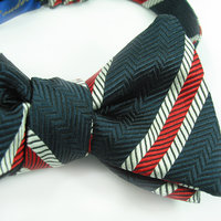 self-tie Mens Bow Tie - Navy Blue and Red striped Silk bowtie - Thumbnail 2