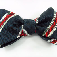 self-tie Mens Bow Tie - Navy Blue and Red striped Silk bowtie - Thumbnail 3