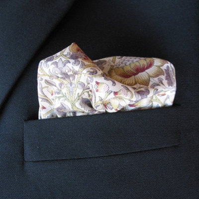 Mens pocket square - grey and yellow flowers