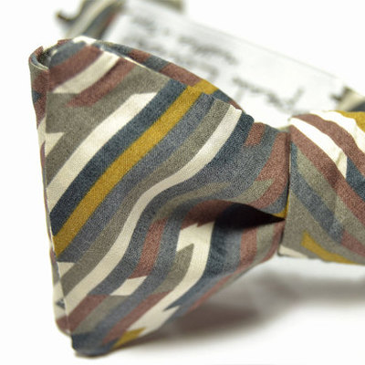 Self-tie wedding mens bow tie - brown, orange and cream stripe bowtie
