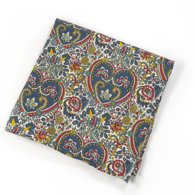 Mens pocket square - teal, yellow and red paisley