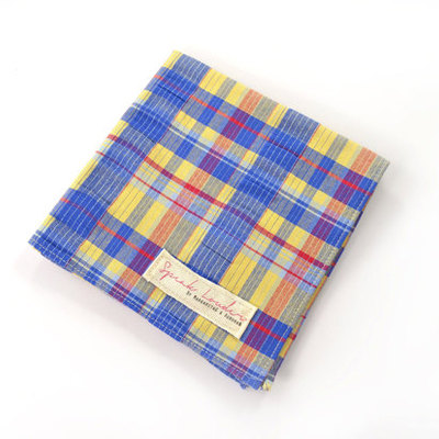 Mens pocket square blue yellow red check