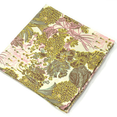 Wedding mens pocket square - yellow gold and pink flowers liberty cotton