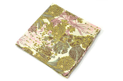 Wedding Mens Pocket Square - Yellow Gold and pink Flowers Liberty cotton