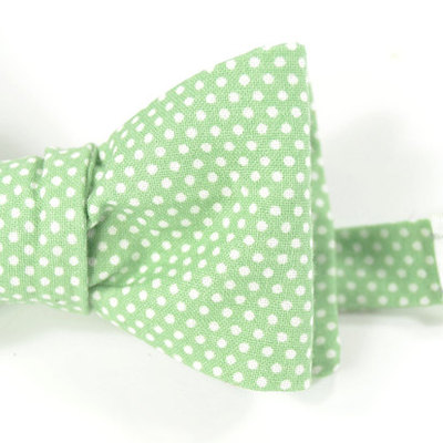 Self-tie wedding mens bow tie - green seafoam and ivory polka dots tie