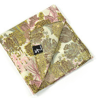 Wedding Mens Pocket Square - Yellow Gold and pink Flowers Liberty cotton - Thumbnail 1