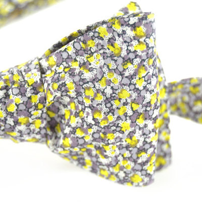 Self-tie wedding mens bow tie - grey and yellow wedding