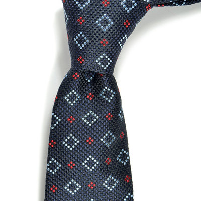 Silk tie in navy blue with red dots - high quality woven silk necktie- men tie