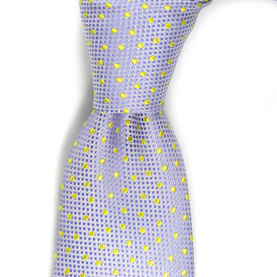 Modern tie in lilac with yellow dots silk necktie - high quality woven silk necktie- men tie