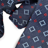 Silk tie in navy blue with red dots - High Quality Woven Silk Necktie- men tie - Thumbnail 1