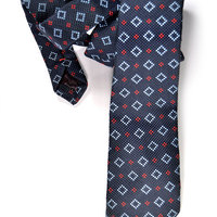 Silk tie in navy blue with red dots - High Quality Woven Silk Necktie- men tie - Thumbnail 2