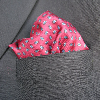 Mens silk pocket square - burgundy mini paisley