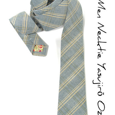 Men necktie- woven yarn dyed blue and cream tie