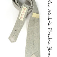 Mens Necktie - White- Grey Textured Japanese Cotton tie - Thumbnail 1