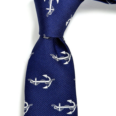 Silver anchors in navy blue silk necktie - high quality woven silk necktie- men tie