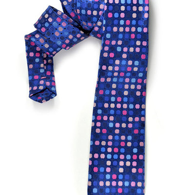 Modern tie in blue with color dots silk necktie - high quality woven silk necktie- men tie