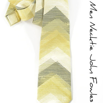 Wedding mens necktie -yellow and grey chevron tie