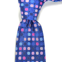Modern tie in blue with color dots Silk Necktie - High Quality Woven Silk Necktie- men tie - Thumbnail 1