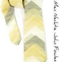 Wedding Mens Necktie -yellow and grey chevron tie - Thumbnail 2