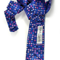 Modern tie in blue with color dots Silk Necktie - High Quality Woven Silk Necktie- men tie - Thumbnail 3
