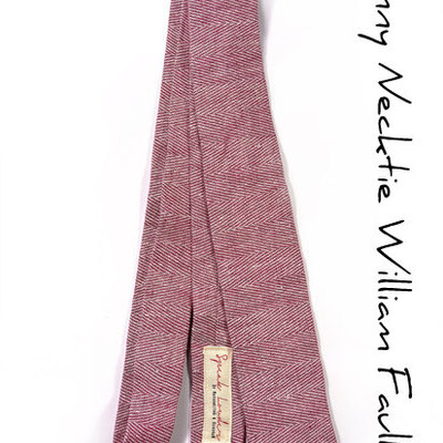 Mens tie skinny necktie -dark pink and white herringbone linen