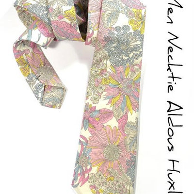 Wedding mens necktie -  pink, yellow and grey flowers tie