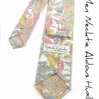 Wedding mens necktie -  pink, yellow and grey flowers tie