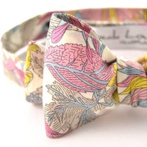 self-tie Wedding Mens Bow - Pink, yellow and grey flowers bowtie