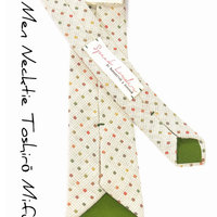 Men Necktie Toshiro Mifune - Woven yarn dyed cream with orange, green, yellow dots tie - Thumbnail 1