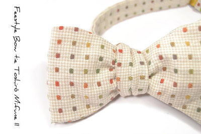 self-tie Bow tie - Woven yarn dyed cream with orange, green, yellow dots bowtie